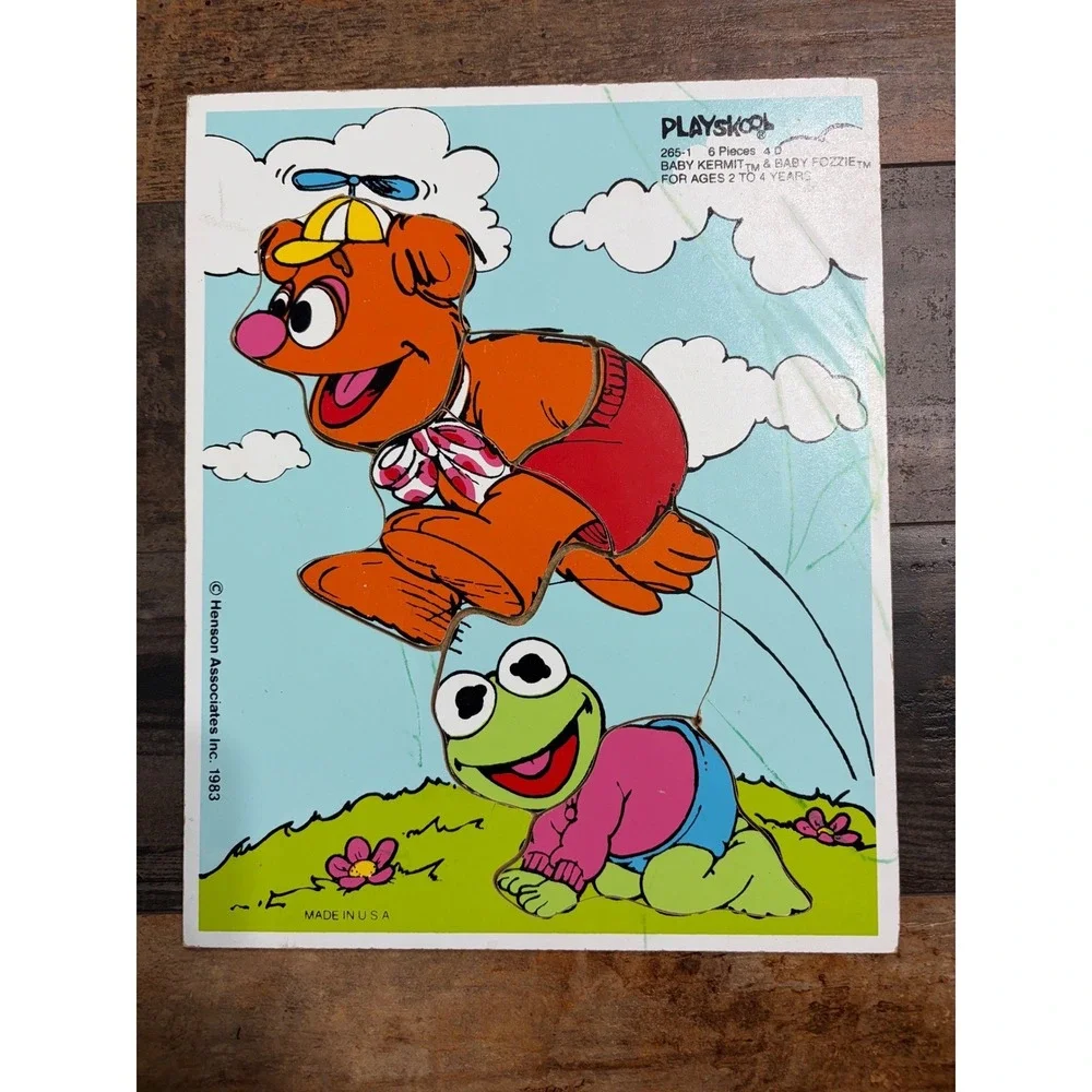 Vintage‎ 1983 Playskool Muppet Babies Puzzle Baby Kermit Fozzie Bear 265-1 Wood